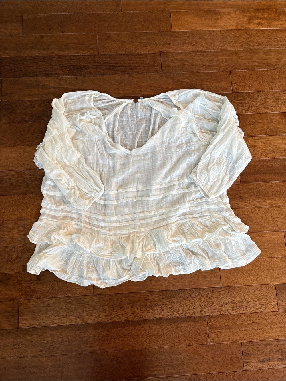 Free People White Layered Ruffle Gauze Peasant Top